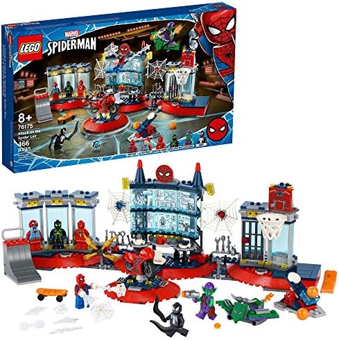 LEGO Marvel Spider-Man Attack on The Spider Lair 76175 Cool Building Toy, Featuring The Spider-Man Headquarters; Includes Spider-Man, Green Goblin and Venom Minifigures, New 2021 (466 Pieces)